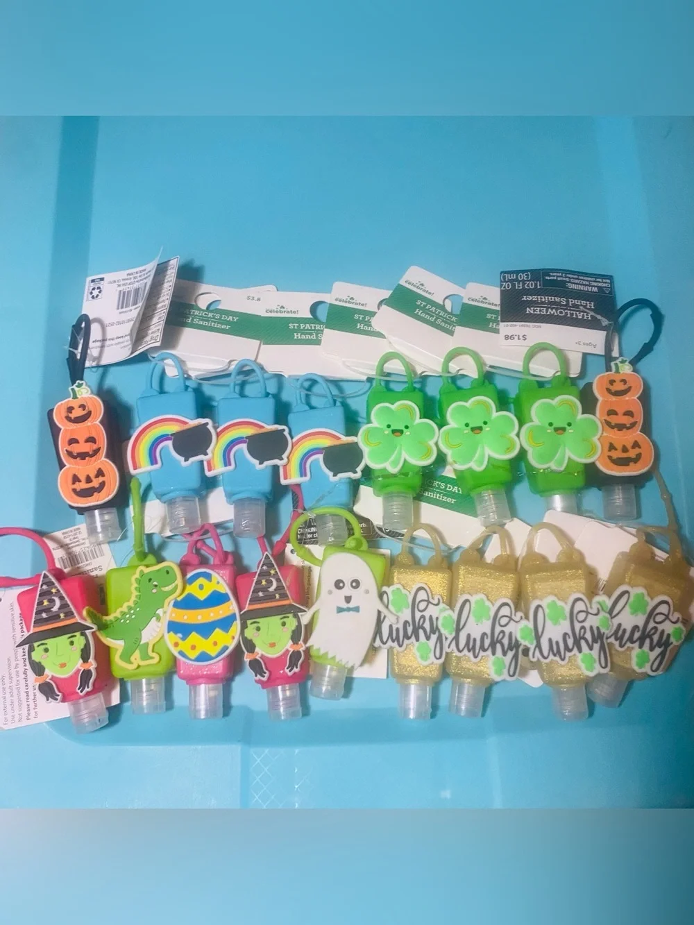 17 Way to Celebrate Silicone Hand Sanitizer Keychain Lucky Rainbow Halloween Set